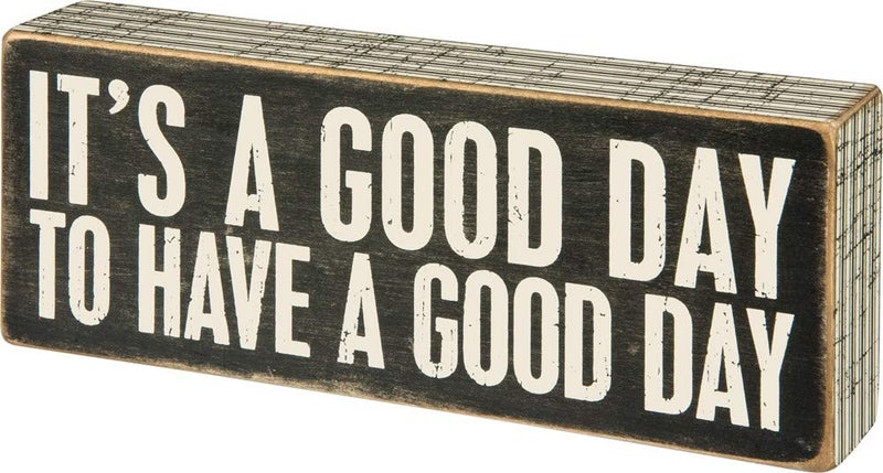 Primitives by Kathy 31127 Pinstriped Trimmed Box Sign  8"" x 3""  A Good Day
